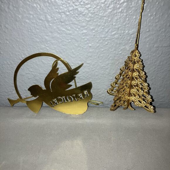 Christmas Ornament Filigree German Xmas Tree Gold Tone / Rejoice Angel Vintage - Picture 1 of 2